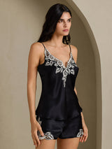 [Black] SilkSilky-CA Spaghetti Strap V Neck Camisole Set 005