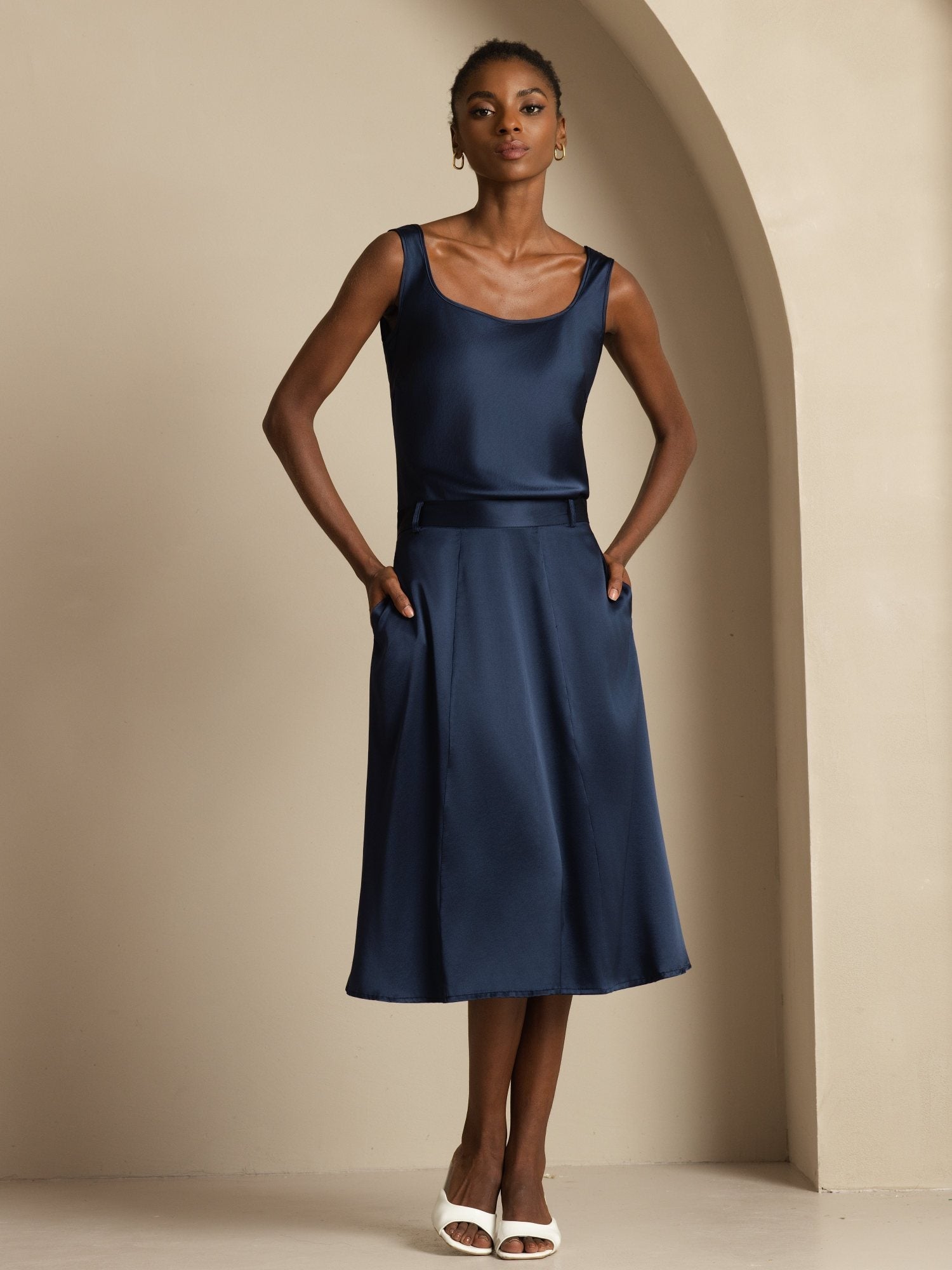 [DarkBlue] SilkSilky-CA 19Momme Silk Skirt 001