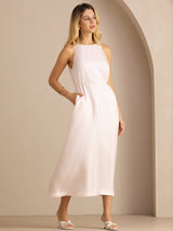 [Light Pink] SilkSilky-CA Sleeveless Crew Neck Dress 003