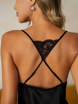 [Black] SilkSilky-CA Spaghetti Strap Deep V Neck Nightgown 005