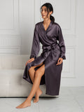 SilkSilky-CA Pure Silk Long Sleeve Womens Robe PurpleGray 004