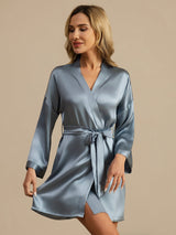 [Grayish Blue] SilkSilky-CA 3/4 Sleeve Women's Robe 005
