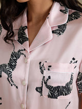 [Pink Zebra] SilkSilky-CA Short Sleeve Lapel Collar Women's Pajamas 004