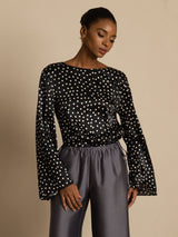 [Polka Dot] SilkSilky-CA 19Momme Silk Bell Sleeve Round Neck Blouse 004