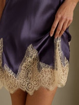 [Purple Gray] SilkSilky-CA Spaghetti Strap V Neck Nightgown 006