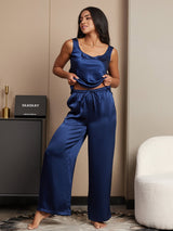 [Dark Blue] SilkSilky-CA Sleeveless Square Neck Camisole Set 003
