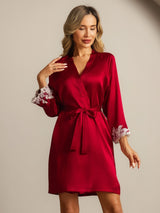[Wine] SilkSilky-CA 3/4 Sleeve Women's Robe 001
