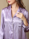 SilkSilky-CA Pure Silk Long Sleeve Lapel Women's Pajamas Lavender 007