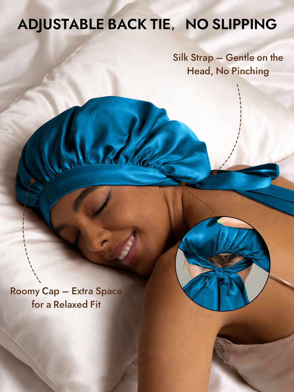 [Teal] SilkSilky-CA Pure Silk Sleep Cap 004