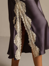 [Purple Gray] SilkSilky-CA Spaghetti Strap V Neck Nightgown 006
