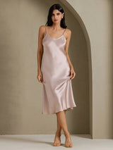[Shadow Gray] SilkSilky-CA Spaghetti Strap V Neck Nightgown 003