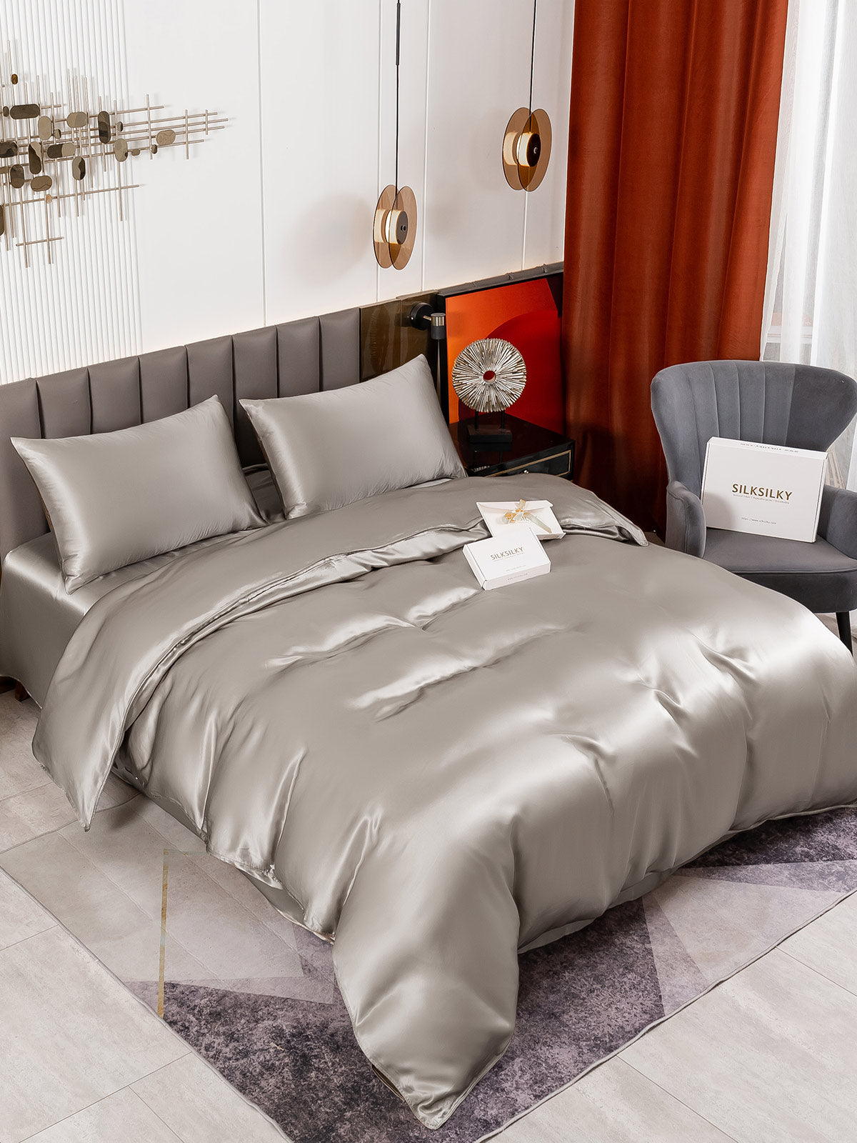 SilkSilky CA 19Momme Pure Silk Bedding Set Gray 004