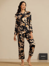 [Black Dragon] SilkSilky-CA Long Sleeve Lapel Collar Women's Pajamas 001