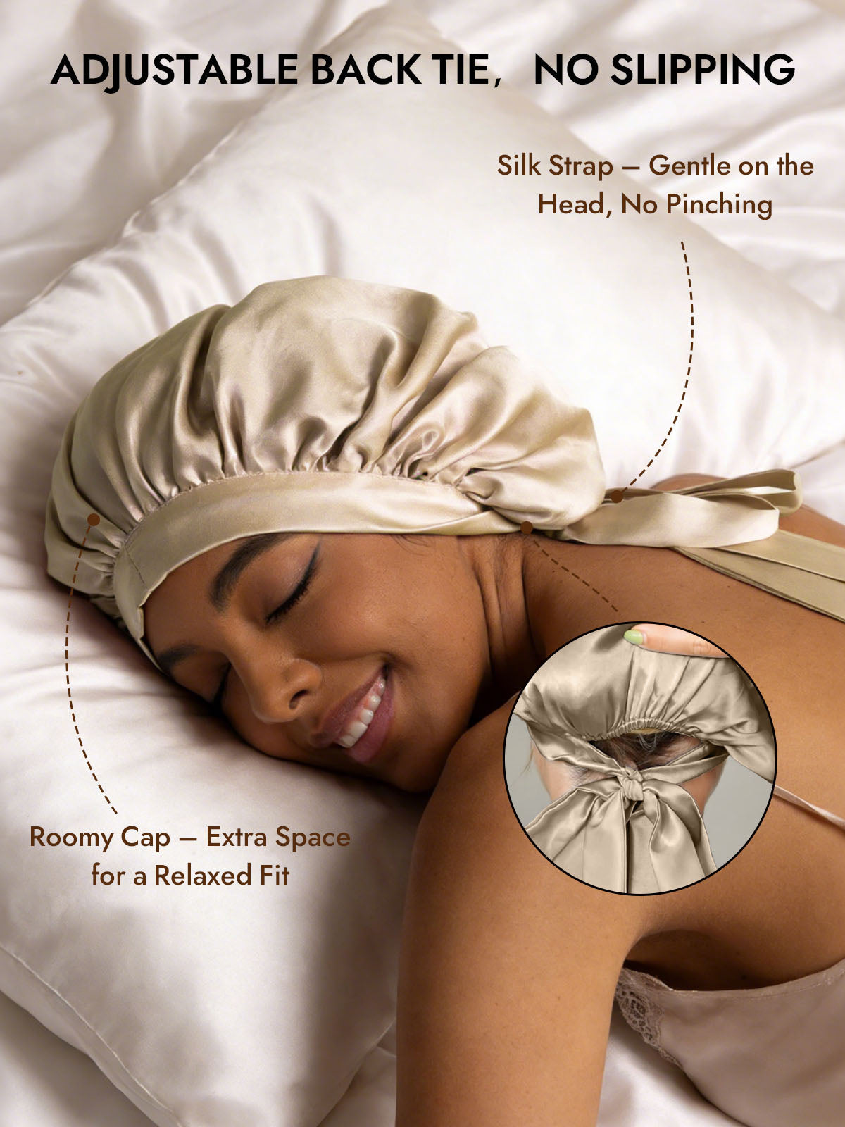 [Beige] SilkSilky-CA Pure Silk Sleep Cap 004
