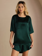 [Dark Green] SilkSilky-CA Short Sleeve Round Neck Women's Pajamas 001