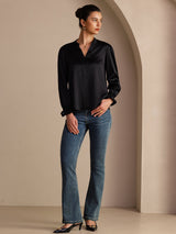 [Black] SilkSilky-CA Long Sleeve Split Women's Blouse 006