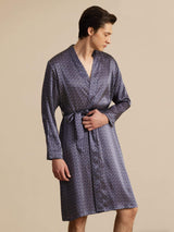 [Navy Ginkgo] SilkSilky-CA Long Sleeve V Neck Men's Robe 004