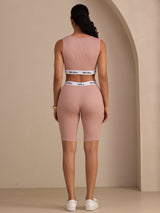 [Pink] SilkSilky-CA Sleeveless Crew Neck Women's Outfit Sets 002