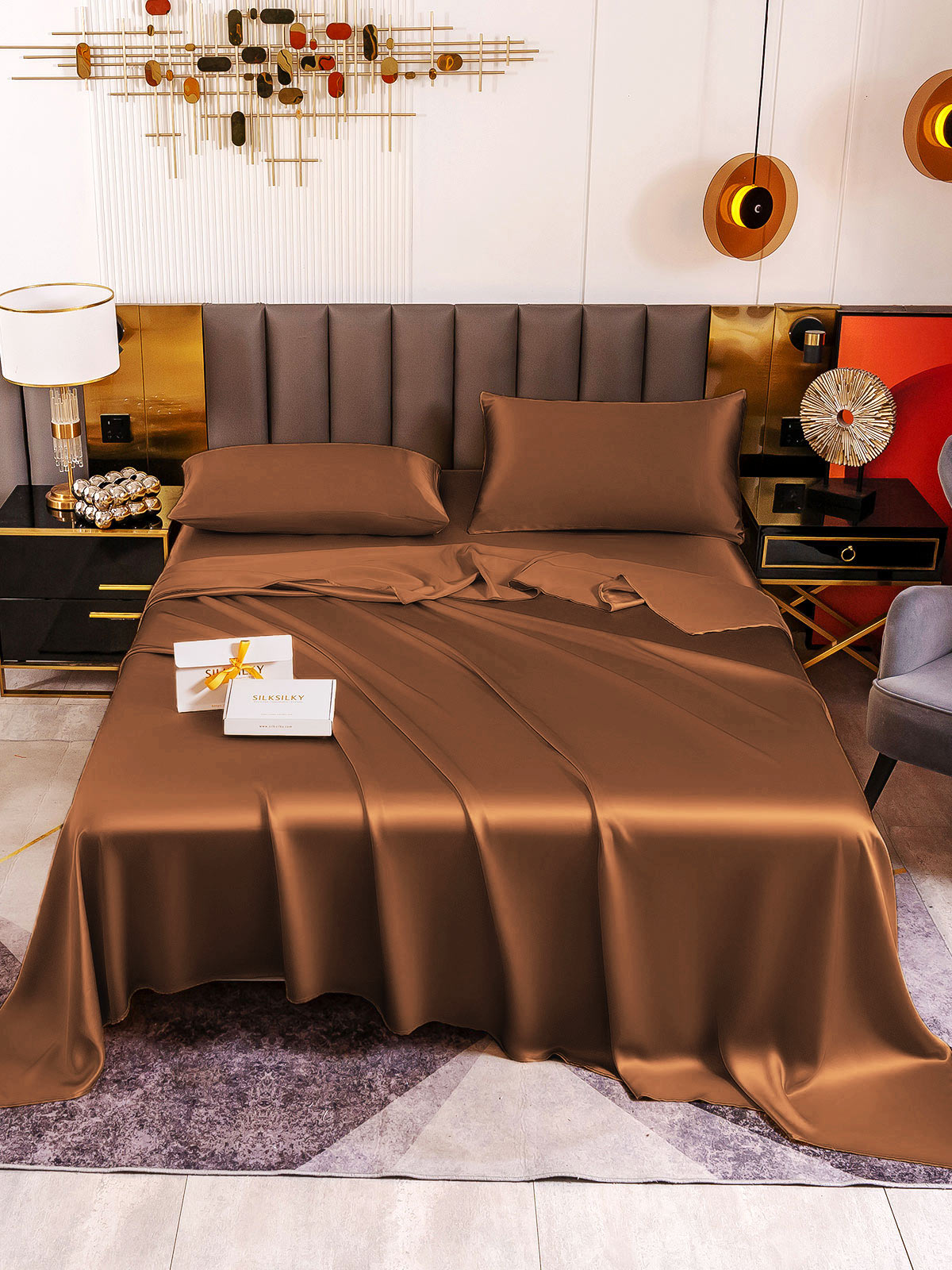 [Coffee] SilkSilky-CA 19Momme Pure Silk Bedding Set 002
