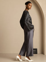[Polka Dot] SilkSilky-CA 19Momme Silk Bell Sleeve Round Neck Blouse 007