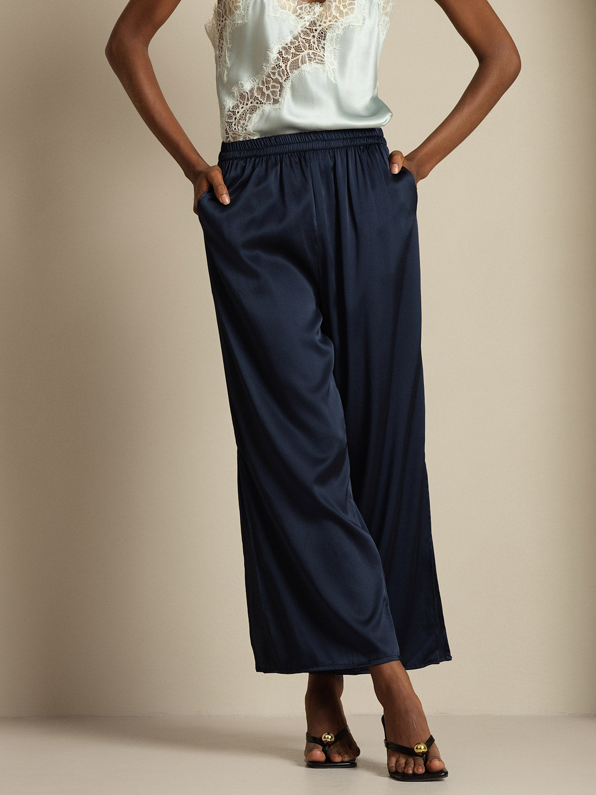 [Dark Blue] SilkSilky-CA 19Momme Silk Split Women's Pants 005