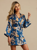 [Navy Dragon] SilkSilky-CA 3/4 Sleeve Women's Robe 007