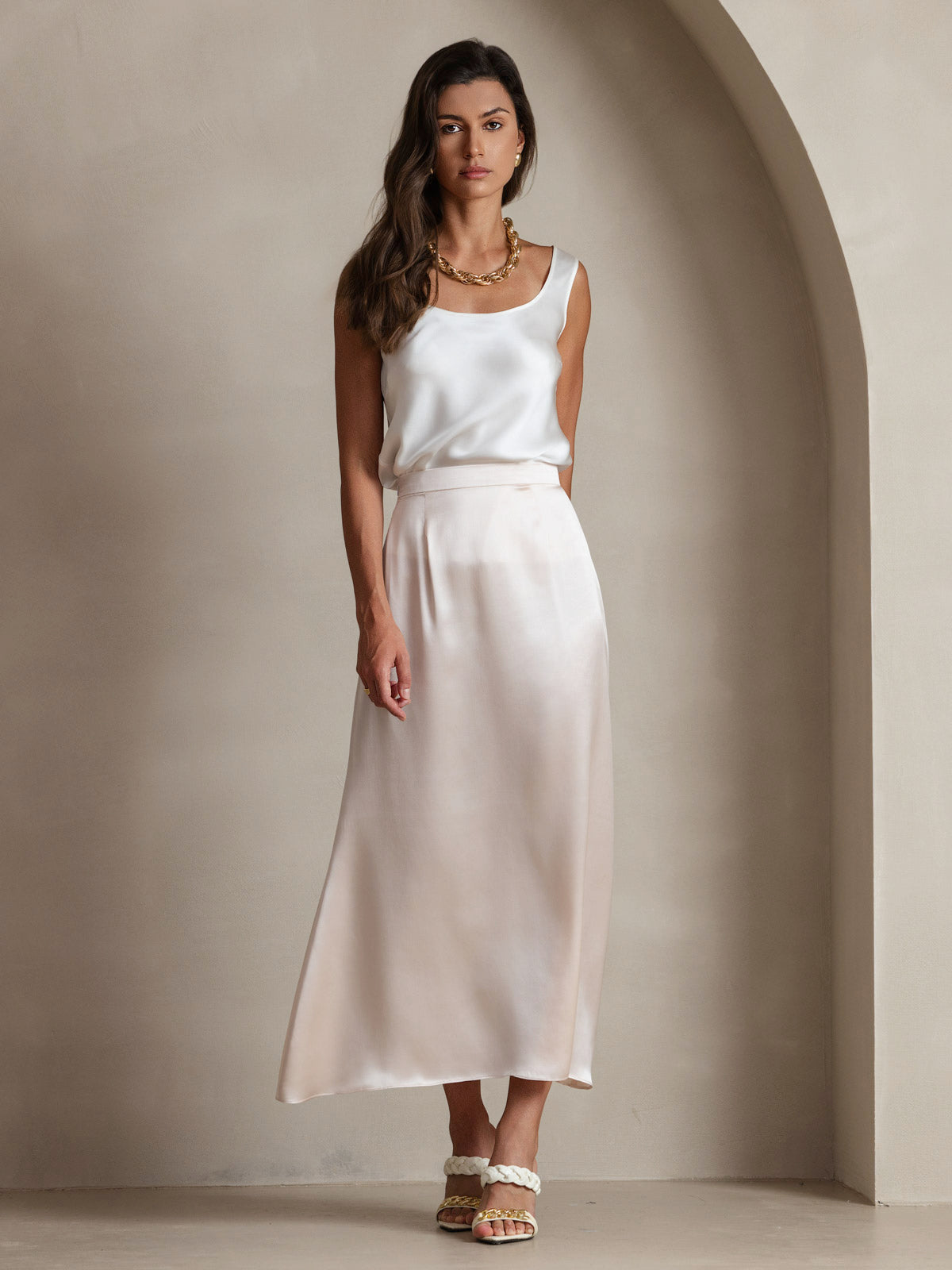 [White] SilkSilky-CA 19Momme Silk U Neck Camisole 008