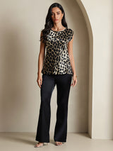 [Leopard] SilkSilky-CA 19Momme Silk Round Neck Women's T-Shirt 003