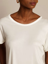 [White] SilkSilky-CA 100% Silk Jersey Short Sleeve Round Neck Women's T-Shirt 004