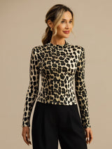 [Leopard] SilkSilky-CA Long Sleeve Women's T-Shirt 001