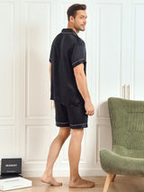 [Black] SilkSilky-CA Short Sleeve Notch Collar Men's Pajamas 002