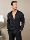 SilkSilky CA Silk Long Sleeve Collar Men's Shirt Black 004