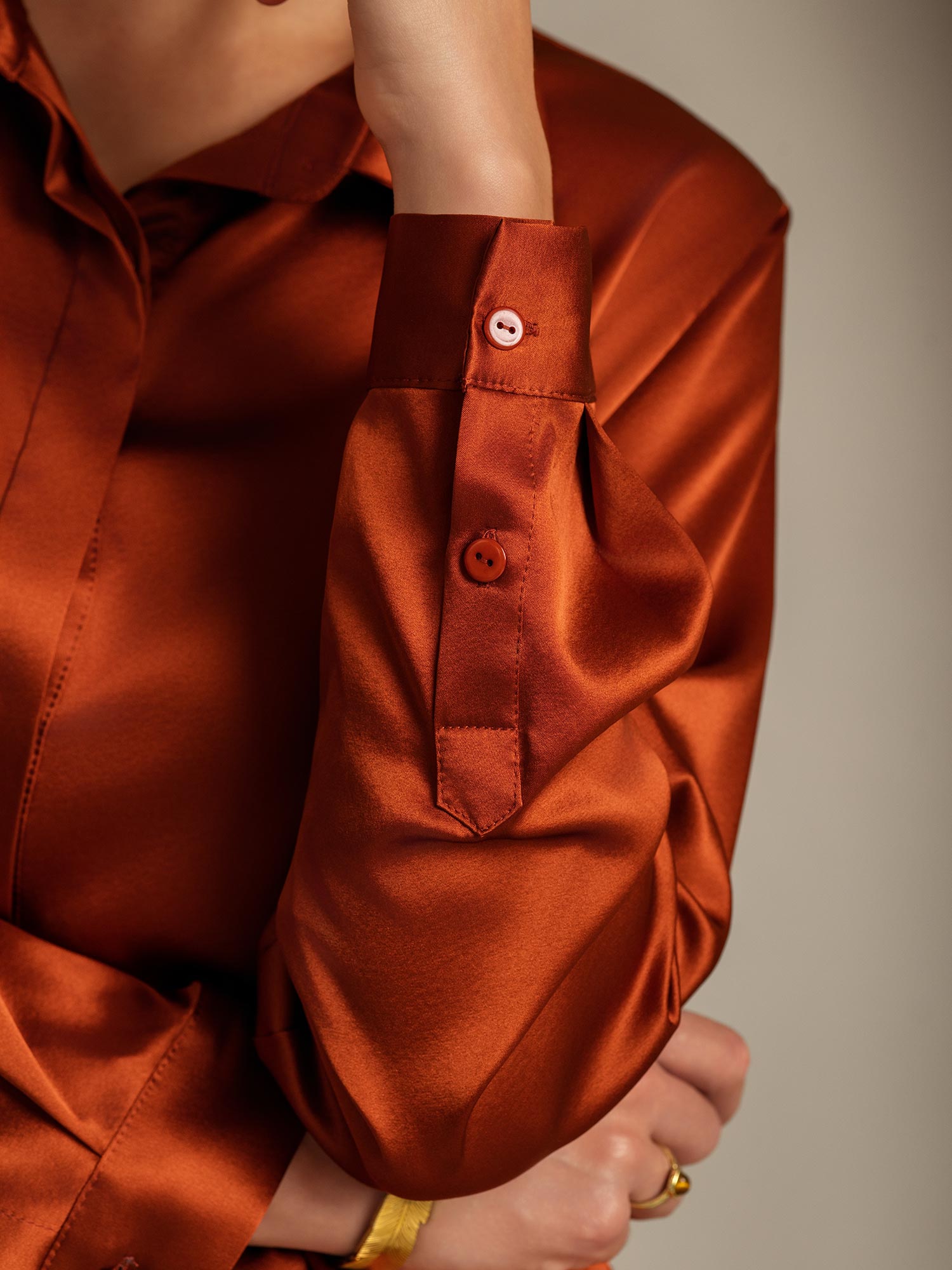 [Caramel] SilkSilky-CA 19Momme Silk Long Sleeve Lapel Collar Women's Shirt 007