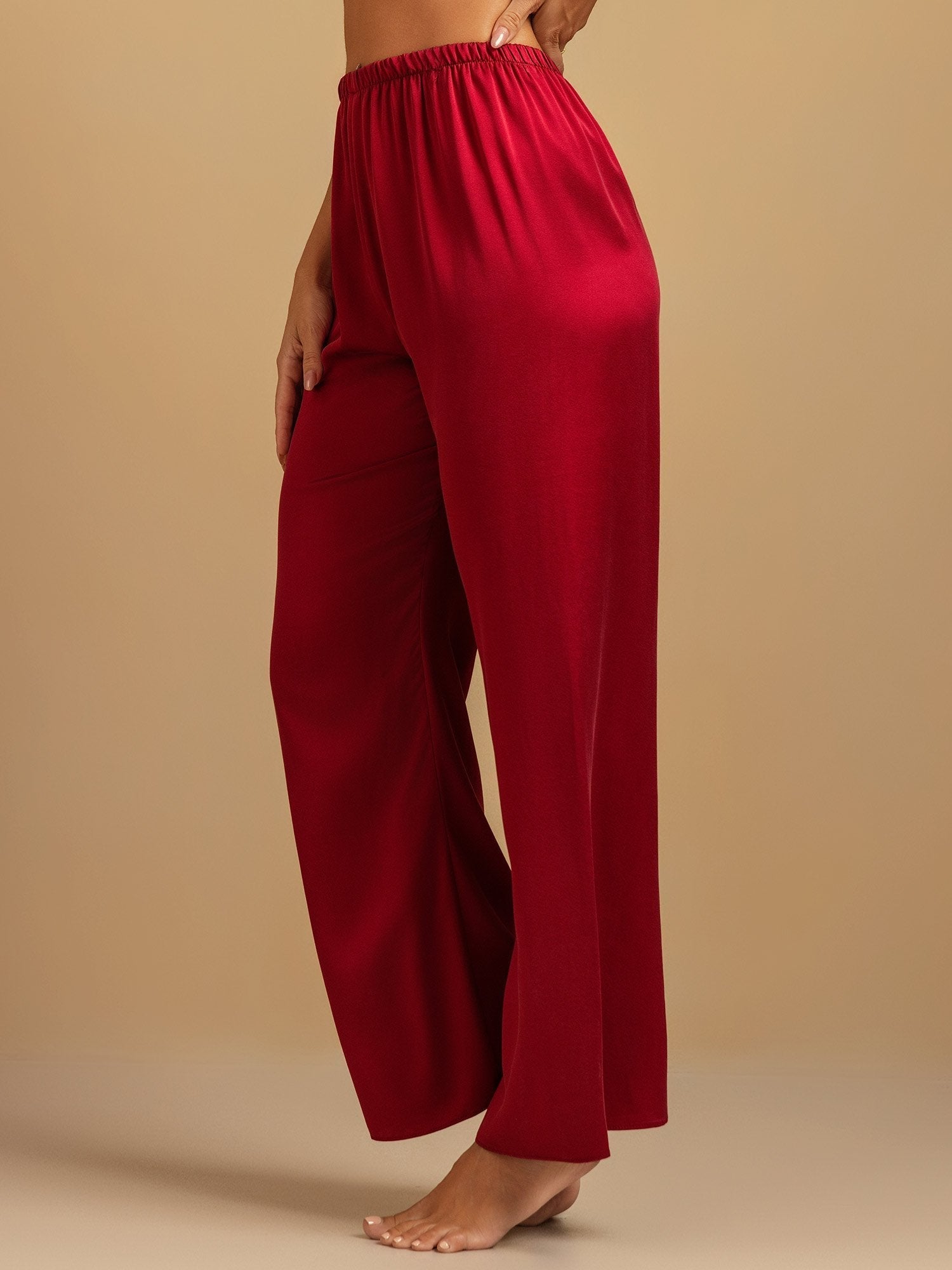 [Wine] SilkSilky-CA 19Momme Machine-Washable Silk Women's Sleep Pants 006