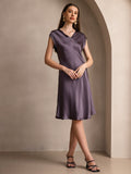 SilkSilky-CA Pure Silk Sleeveless V Neck Dress PurpleGray 001