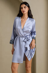 [Steel Blue] SilkSilky-CA 3/4 Sleeve Women's Robe 001