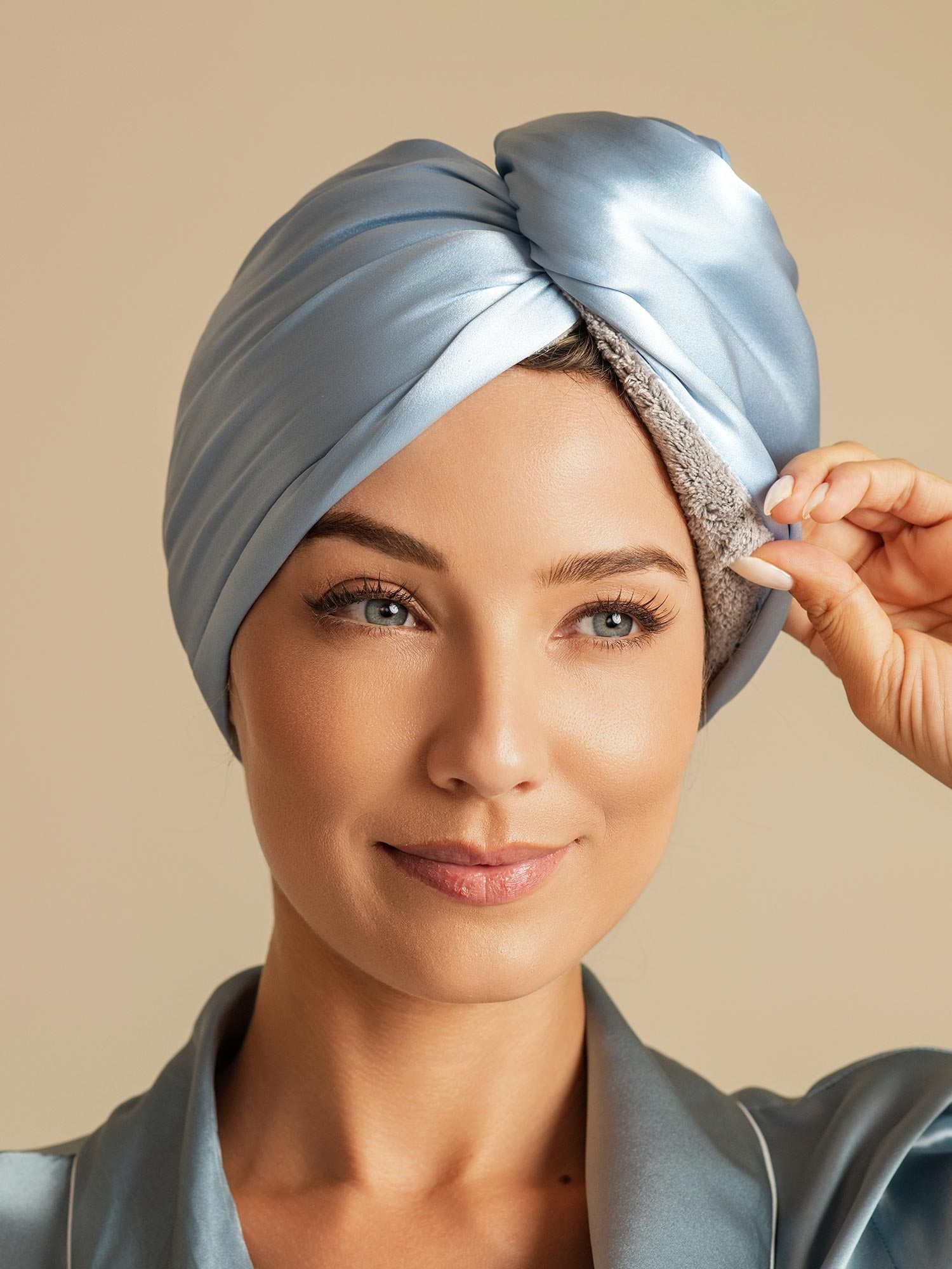 [Sky Blue] SilkSilky-CA Pure Silk Wrap Hair Towel Wrap 006,