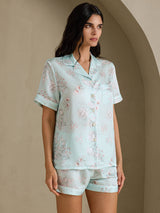 [Sky Floral] SilkSilky-CA Short Sleeve Notch Collar Women's Pajamas 003