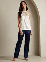 [Beige] SilkSilky-CA Sleeveless Halter Women's T-Shirt 004