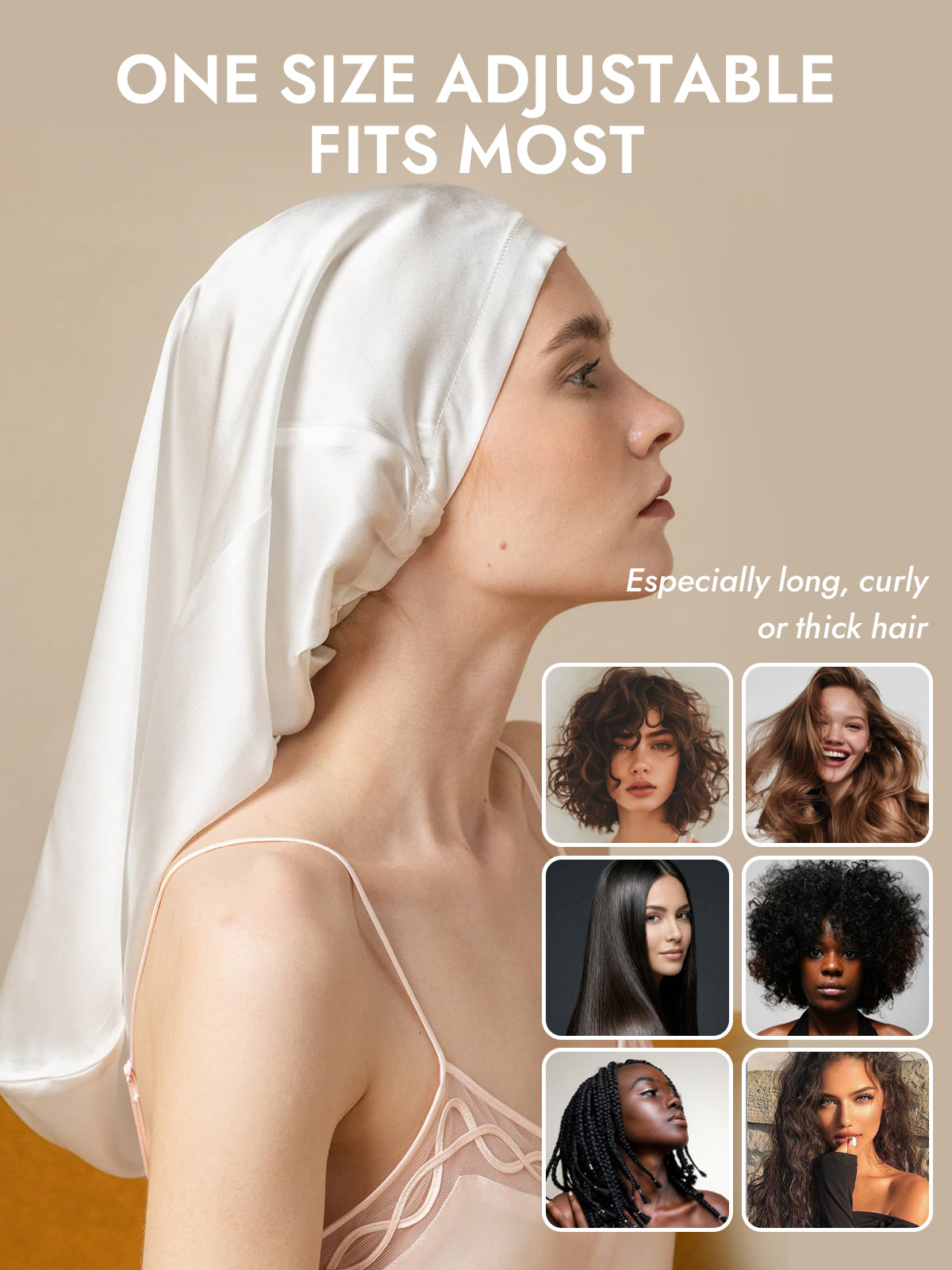 [White] SilkSilky-CA Pure Silk Sleep Cap 006