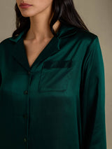 [Dark Green] SilkSilky-CA Long Sleeve Lapel Collar Women's Pajamas 004