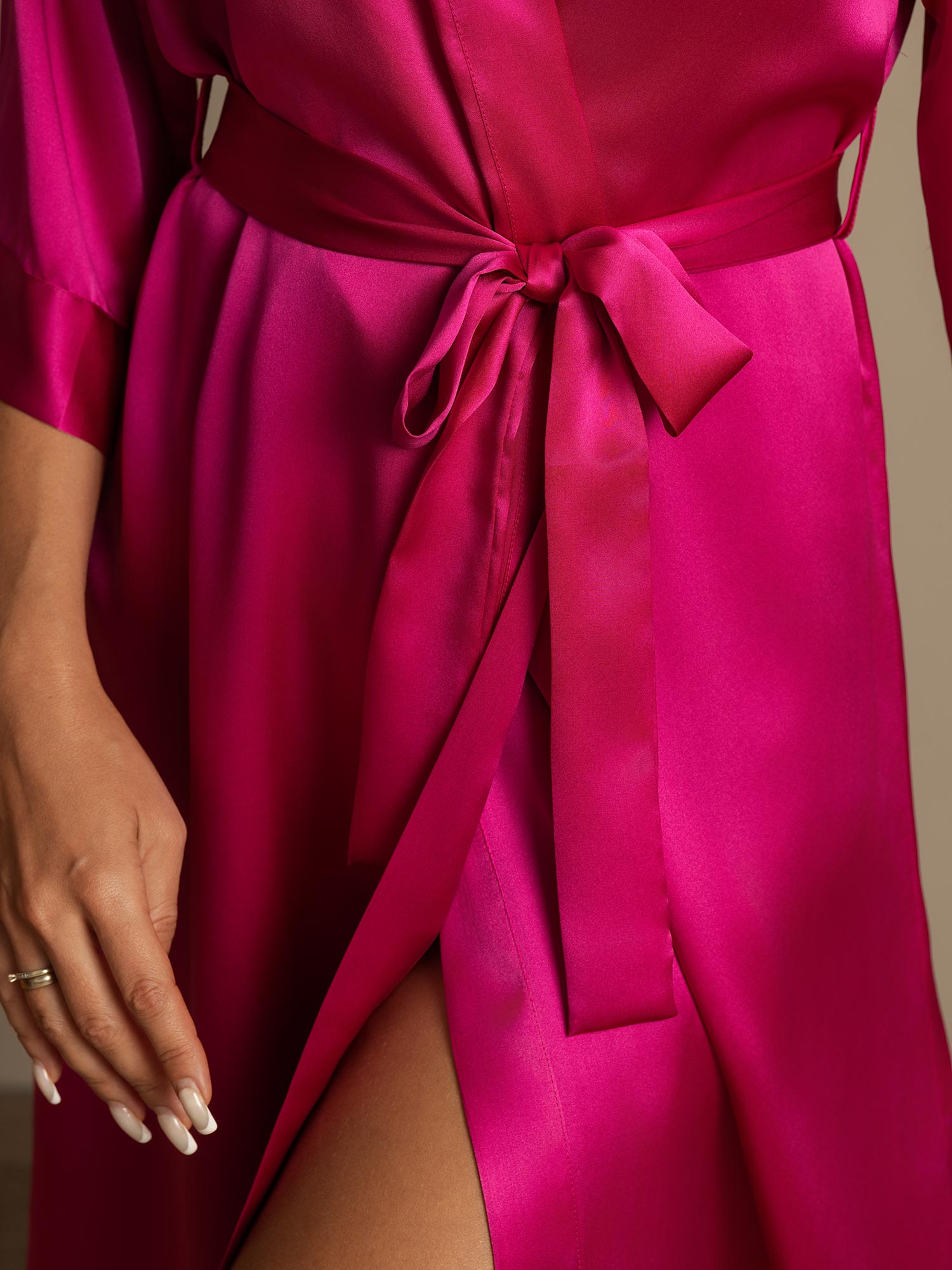 [Rose Red] SilkSilky-CA Pure Silk Womens Robe 007,