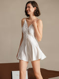 SilkSilky-CA Pure Silk Deep V Neck Dress White 007