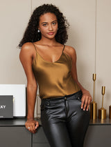 [Coffee] SilkSilky-CA Spaghetti Strap V Neck Camisole 003