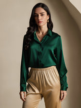 [Dark Green] SilkSilky-CA Long Sleeve Lapel Collar Women's Shirt 006