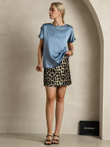[Grayish Blue] SilkSilky-CA Short Sleeve Boat Neck Women's T-Shirt 007
