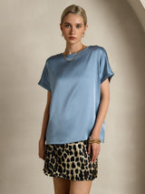 [Grayish Blue] SilkSilky-CA Short Sleeve Boat Neck Women's T-Shirt 003
