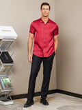 SilkSilky CA Silk Short Sleeve Collar Men's Shirt Red 007