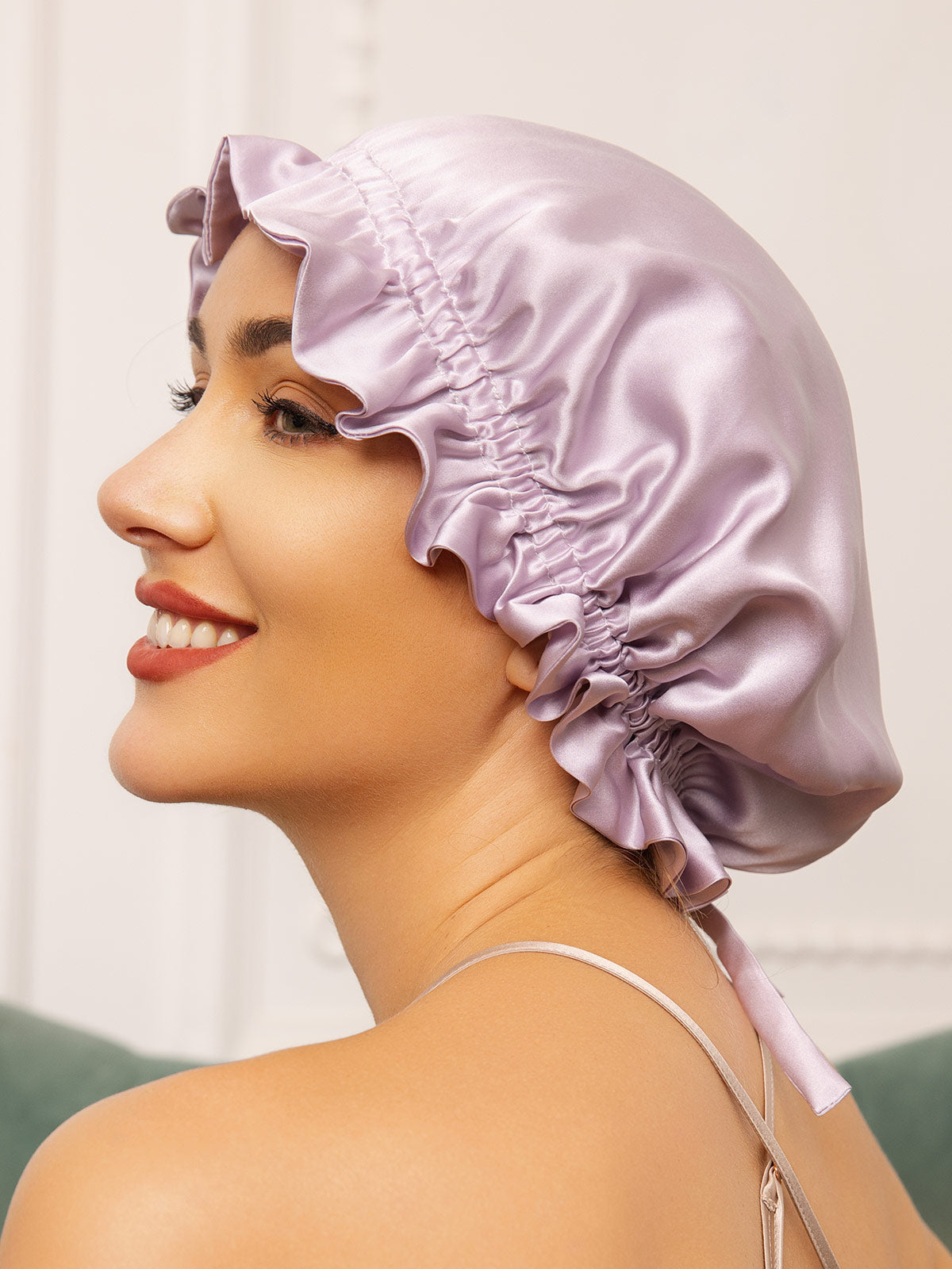 SilkSilky-CA Pure Silk Sleep Cap Lavender 001