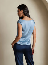[Grayish Blue] SilkSilky-CA Cap Sleeve Cowl Neck Women's T-Shirt 002